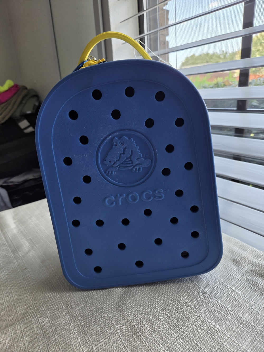 Crocs Blue Silicone Backpack Crossbody Bag with Yellow Handle
